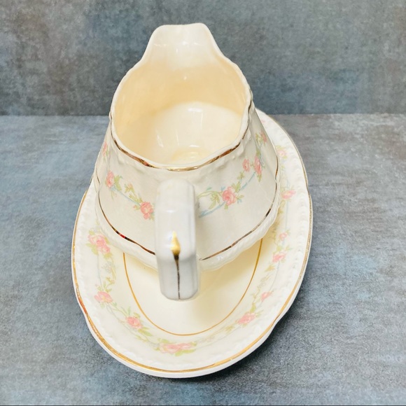 Antique Vintage Crooksville China Gravy Boat & Saucer H-M, E-M - Picture 2 of 5